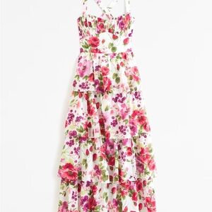 Abercrombie and Fitch- Floral Lace-Up Back Tiered Maxi Dress